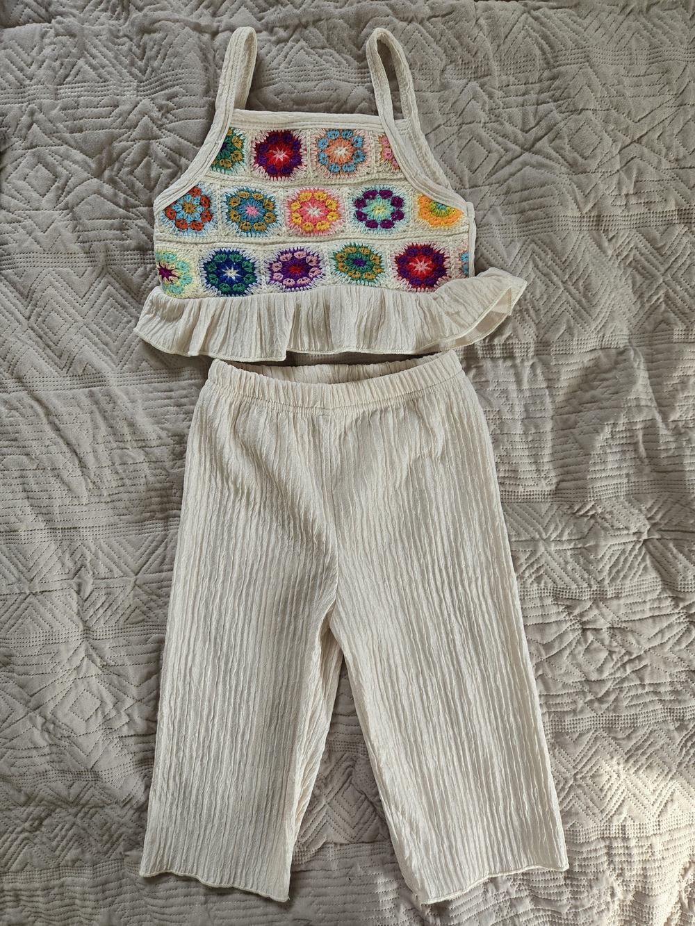 Cream Crochet-Trim Girls Two-Piece Set 18-24m